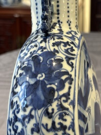 A pair of Chinese blue and white moonflasks or 'bianhu', Kangxi mark, 19th C.