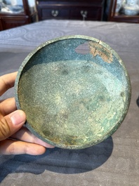 Two Chinese archaic bronze food vessels, 'ding 鼎', Han
