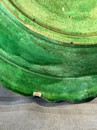 A Chinese sancai-glazed flower-shaped 'crane' plate, Ming
