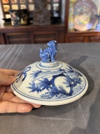 A Chinese blue and white 'Jia Guan Jin Jue 加官晉爵' vase and cover, Transitional period