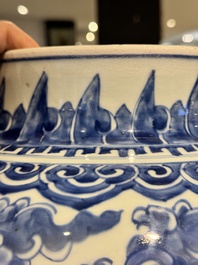 A large Chinese blue and white 'lotus scroll' vase and cover, Kangxi