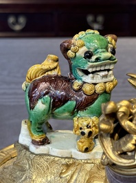 A French ormolu inkwell inset with Chinese verte biscuit porcelain, 19th C. and Kangxi