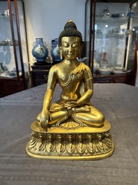 A rare Chinese gilt bronze Buddha Shakyamuni, 18th C.