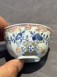 A pair of Chinese polychrome-decorated cups and saucers and an iron-red gilt-decorated cup and saucer, Yongzheng/Qianlong