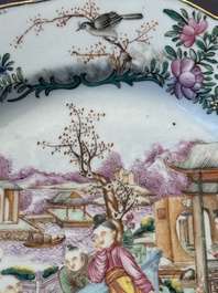 Two fine Chinese Canton famille rose 'mandarin subject' plates, Qianlong