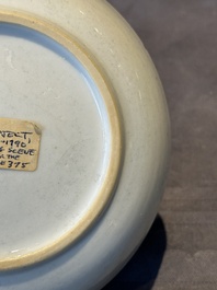 Three Chinese export famille rose 'European subject' cups and two saucers, Qianlong