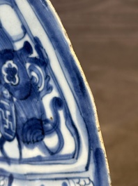 A Chinese blue and white kraak porcelain dish with geese near the water, Wanli