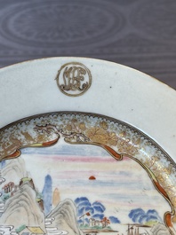 A Chinese famille rose Meissen-style plate and a monogrammed Canton famille rose plate, Qianlong