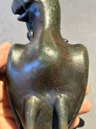 A rare Chinese bronze 'parrot' incense burner, Ming