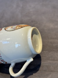 Three Chinese export famille rose 'European subject' cups and two saucers, Qianlong