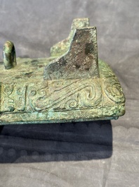 A very rare bronze food vessel and cover, 'fang xu 方盨', middle Western Zhou