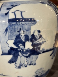 A Chinese blue and white 'Jia Guan Jin Jue 加官晉爵' vase and cover, Transitional period
