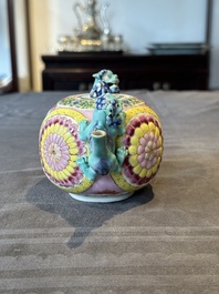 A Chinese famille rose 'Buddhist lion' teapot and cover, Yongzheng