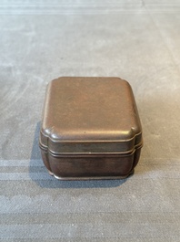A rare Chinese rectangular bronze box and cover, Ming