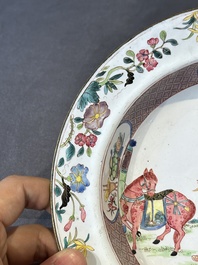 A pair of Chinese Canton enamel 'Fengyiting 鳳儀亭' plates, Yongzheng