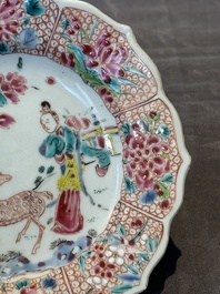 Three Chinese famille rose flower-shaped 'He Xiangu' plates, Yongzheng