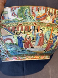A large Chinese Canton famille rose bowl with a bronze stand, 19th C.