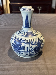 A Chinese blue and white kendi with floral design, Wanli