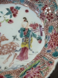 Three Chinese famille rose flower-shaped 'He Xiangu' plates, Yongzheng