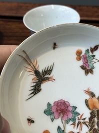 Nine Chinese famille rose cups and eight saucers, Yongzheng/Qianlong