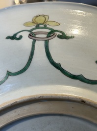 A Chinese famille verte 'Buddhist lion' dish, lingzhi mark, Kangxi