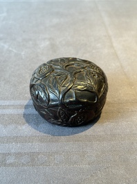 A Chinese huanghuali wooden box and cover with pomegranate design, 17/18th C.