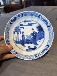 A pair of Chinese blue and white 'Long Eliza' plates, Qi Yu Bao Ding Zhi Zhen 奇玉寶鼎之珍 mark, Kangxi