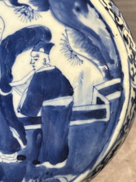 A pair of Chinese blue and white moonflasks or 'bianhu', Kangxi mark, 19th C.