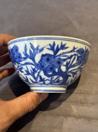 A Chinese blue and white 'Three friends of winter' bowl, Jiajing mark, Kangxi