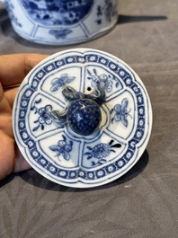 A Chinese blue and white teapot depicting the Whampoa Pagoda and the Pearl River, Qianlong