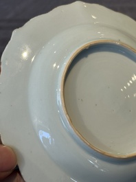 Three Chinese famille rose flower-shaped 'He Xiangu' plates, Yongzheng