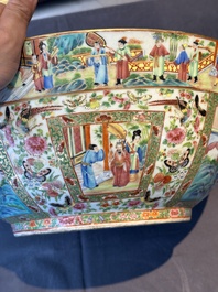 A large Chinese Canton famille rose bowl with a bronze stand, 19th C.