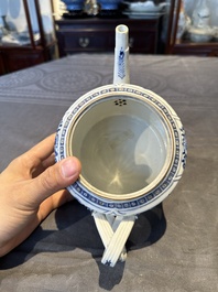 A Chinese blue and white teapot depicting the Whampoa Pagoda and the Pearl River, Qianlong