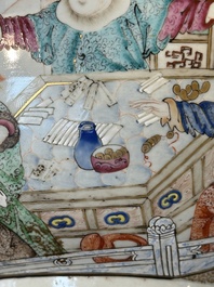 A rare and large Chinese Canton famille rose 'mandarin subject' bowl, Hua Xuan 花軒 and Ju Qing 居清 mark, Qianlong