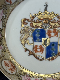 A pair of Chinese famille rose armorial saucers with the arms of Arendsma van Idsinga for the Dutch market, Qianlong