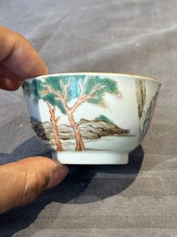 A Chinese famille rose 'Don Quixote' cup and saucer, 18/19th C.