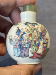 A Chinese famille rose '18 Luohan' snuff bottle, Daoguang mark and of the period