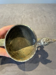 Three Chinese archaic bronze wine vessels, Zhou or later