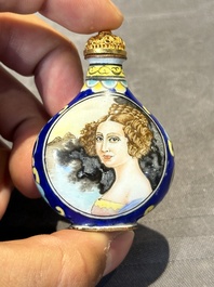 Six Chinese Peking enamel snuff bottles with European design, Qianlong mark, 19/20th C.