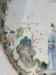 A large Chinese Canton enamel dish with scholars in a landscape, Yongzheng