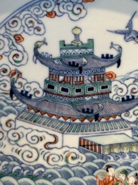 A Chinese famille verte 'Hai Wu Tian Chou 海屋添筹' plate, Yongzheng mark, 19th C.