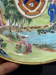 A pair of rare Chinese Canton famille rose armorial soup plates with the arms of Wight, ca. 1810