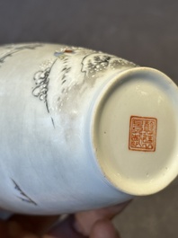 A pair of Chinese polychrome 'snow scene' vases, Jing De Zhen Zhi 景德鎮製 mark, dated 1979