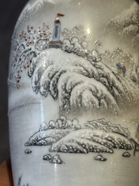 A pair of Chinese polychrome 'snow scene' vases, Jing De Zhen Zhi 景德鎮製 mark, dated 1979