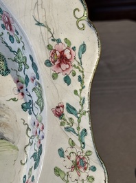 A large Chinese Canton enamel dish with scholars in a landscape, Yongzheng