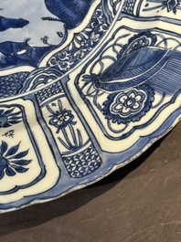 A large Chinese blue and white kraak porcelain dish with pheasants, Wanli