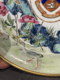 A rare Chinese Canton famille rose armorial dish with the arms of Wight, ca. 1810