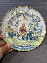 A pair of rare Chinese Canton famille rose armorial soup plates with the arms of Wight, ca. 1810