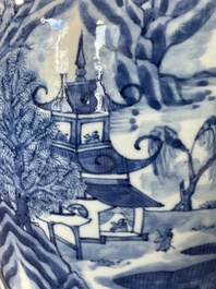 A Chinese blue and white 'landscape' vase and cover, Chenghua mark, 19th C.