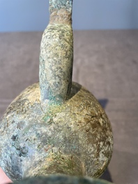 Three Chinese archaic bronze wine vessels, Zhou or later
